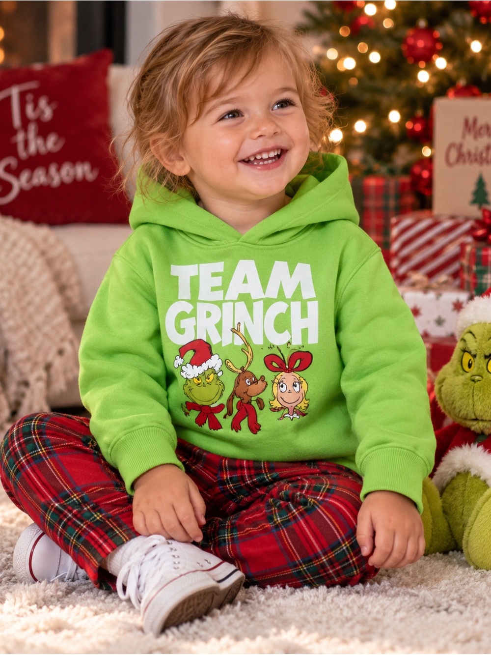 KIDS The Grinch Team Grinch Hoodie Green Christmas Sweatshirt Size 2T NWT